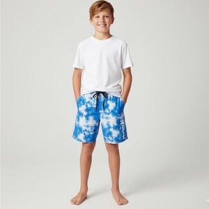 Hurley Youth Boy Large Blue White Swim Trunks Bathing Suit Drawstrings L…